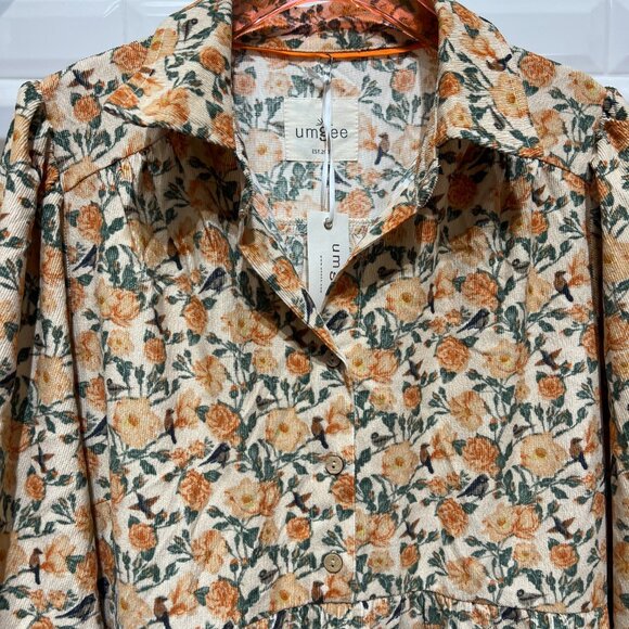 FLORAL 3/4 SLEEVE CORDUROY MIDI DRESS - Picture 2 of 4